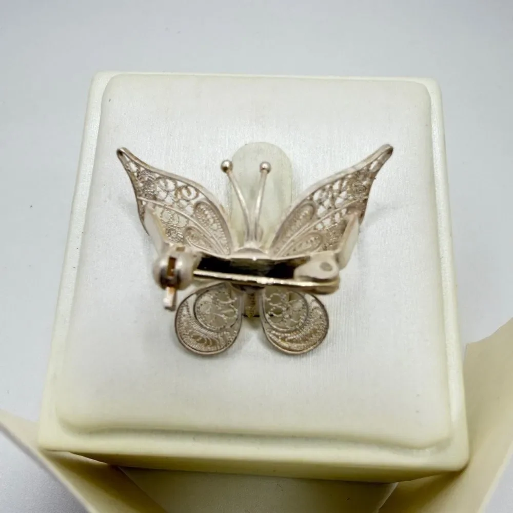 Vintage .999 silver filagree Butterfly brooch/pin!‎